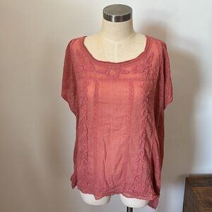 Lucky Brand knit and embroidery terracotta top